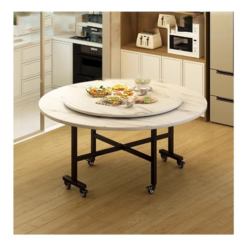 Mesa de comedor redonda plegable con ruedas, tapa abatible ajustable para ahorrar espacio, sala de estar y uso rural (blanco B 150 cm), diseño moderno portátil