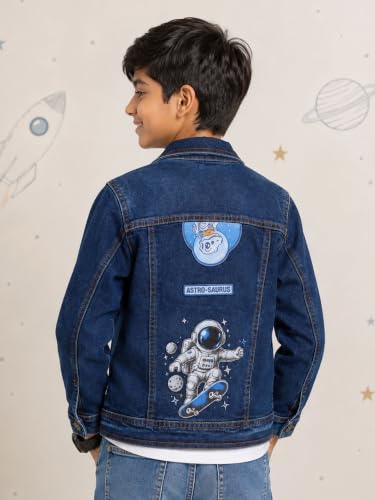Image of KiddoPanti Boys Denim Jacket | Cotton Poly Blend with Spandex | Washed Denim, Full Sleeve | Button Closure & Front Flap Pockets | Collared Neck