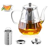 RANJIMA Teekanne mit Siebeinsatz, Teekanne Glas 1,0 Liter Hitzebeständig Glaskanne mit Deckel, Premium Teapot Tea Maker mit Edelstahl Filter Sieb Ideal zur Zubereitung von Losen Tees, Große Teekannen