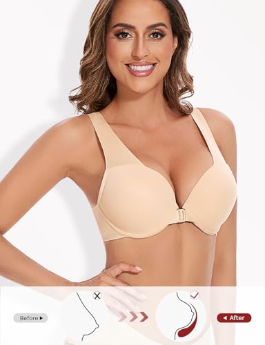 Women's Push Up Racerback Front Closure Bras Seamless Plunge Padded Underwire Add 2 Cup Sizes Bra2