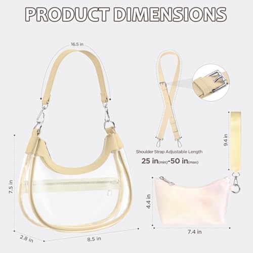 dabria Kleine durchsichtige Tasche für Stadiongenehmigung, verstellbare Umhängetasche mit Handgelenktasche, Handtasche für Konzert, Sport, Spieltag, Schwarz (rosa) (Beige gelb)