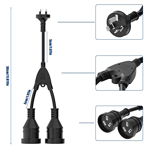 image for TUFPOWER 1-to-2 Power Extension Cord 0.3M, Double Plug Australia Stand