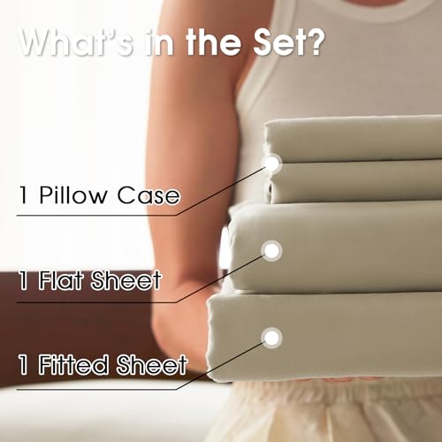 Image of Twin Size 4 Piece Sheet Set - Comfy Breathable & Cooling Bed Sheets Set, Soft and Wrinkle Free, Deep Pockets, Easy & Secure Fit, Hotel Luxury Bedding - Oeko-Tex - Beige