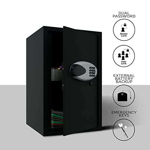 "Secure Your Home with Safilo Digital 2 Ozone Safe Locker - 55L Capacity, Dual PIN Code System, Emergency Key, 2-Year Warranty, & Sleek Black Design!"