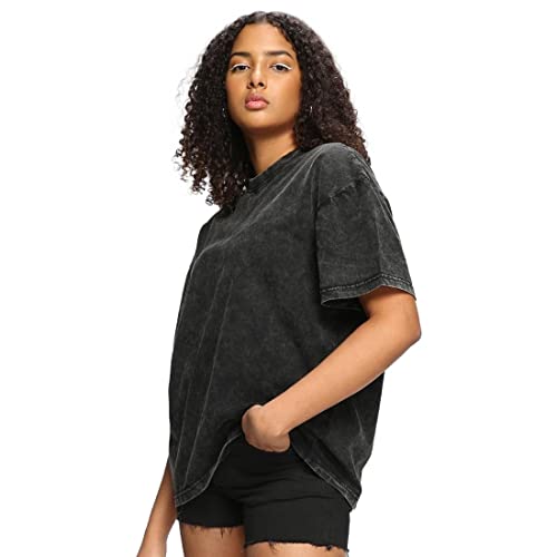 Image of Bewakoof Women's Acid Wash 100% Cotton T-Shirt- Loose Fit, Round Neck, Half Sleeves