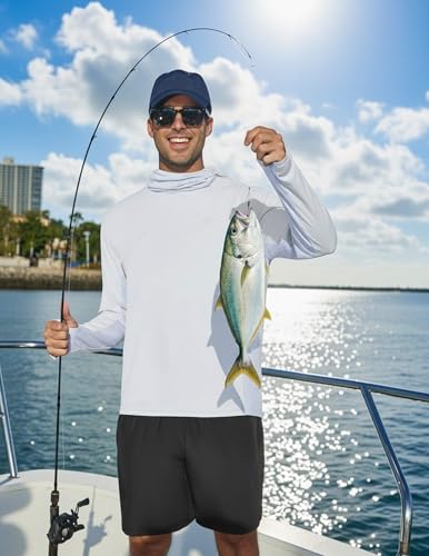 Image of PINSPARK UPF 50+ Sun Protection Hoodie Men with Mask Quick Dry Long Sleeve Fishing Hiking Shirts UV Rash Guard Lightweight