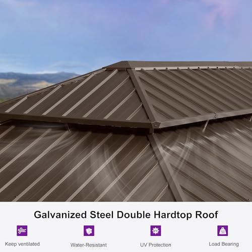 PURPLE LEAF 14' X 24' Outdoor Hardtop Gazebo Patio Wide Aluminum Frame Metal Double Roof with Heavy Duty Netting and Curtains for Permanent Hard Top Pavilion Screen, Khaki - Image 6
