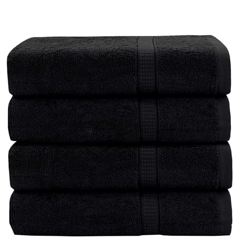 GOLD TEXTILES Premium Hand Towels for Bathroom -100% Ring Spun Cotton (Black,4 Pack, 16x30 Inches) Luxury Soft Absorbent & Quick Dry, Bathroom Hand Towel Perfect for Hotel, Salon, Gym & Spa