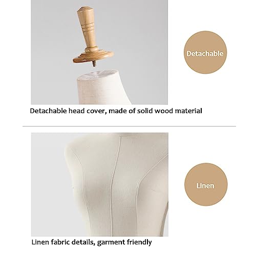 Mannequin Dress Form Torso, Wood Stand And Head, Mannequin For Clothes Display, Height Adjustable 51"~73" For Boutique Female Clothing Store #TOP2
