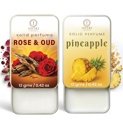 Image of Solid Perfume |pineapple&Rose & Oud Alcohol Free Wax Perfume Balm, Long Lasting | Pocket Tin 12g, Pack Of 2| Non Greasy Smooth Glide, Travel Friendly Unisex Gifts He Or Her