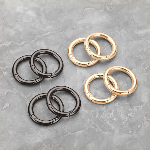Image of Gkeygo Key Ring Clip, 4 /5 Inch Keychain Rings, 8 Pack Round Carabiner Clip for Keys, Buckle, Bags, Purses - Key Chain Hooks Replacement Keychains Lanyard DIY Crafts - Black, Gold