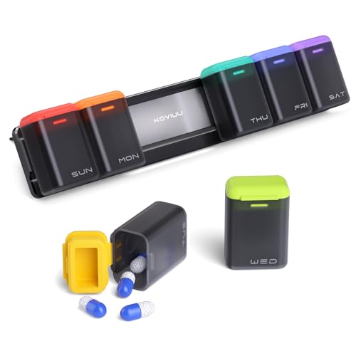 KOVIUU Weekly Pill Organizer Magnetic, Removable Pill Box 7 Day 1 Time a Day, Large Pill Case Travel, Week Once Daily Medication Dispenser, Medicine Container Holder for Supplement Vitamin, Black
