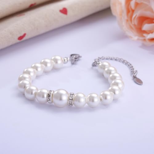 Kvekstio First Birthday Pearl Bracelet Gift for 1 Year Old Daughter Granddaughter Niece, Happy 1st Birthday Jewelry, Wonderful 1st Birthday White Pearl Adjustable Bracelet Gift for Age One2