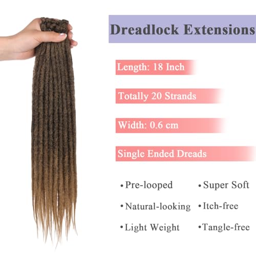 Leeven 18 Inch Ombre Dreadlock Extensions 20 Strands Reggae Braid Locs Synthetic Thin Dreadlock Extension for Woman/Man Hippie Single Ended Dreads /T27# - Image 4