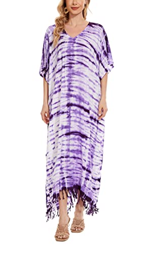 Image of Beautybatik Women Hippie Tie Dye Caftan Kaftan Loungewear Maxi Plus Size Long Dress XL to 4X