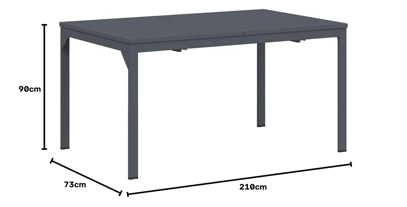 Tavolo da giardino allungabile antracite, 210 x 90 x 73 cm, tavolo da terrazza pieghevole in acciaio per esterni, tavolo da pranzo rettangolare per giardino e terrazza, salvaspazio