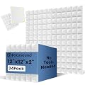 Focusound White Acoustic Panels 24 Pack 2"x12"x12" with 120 PCS Double-Side Adhesive - Sound Proof Pyramid Foam for Walls, Home Studio Noise Absorption & Echo Control Kit