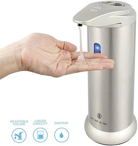 Ivory Home Newest Model Best Soap Dispenser Touchless Stainless Steel Automatic, Holds Dish Soap, Lotion and Hand Sanitizer, IR Infrared Motion Sensor for Kitchen,Bathroom, and Office