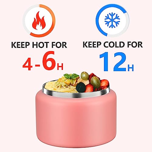 Image of JXXM 8 Oz Thermo Food Jar for Hot & Cold Food for Kids, Insulated Lunch Containers Hot Food Jar,Leak-Proof Vacuum Stainless Steel Wide Mouth Lunch Soup Thermo for School (PINK-Pure)
