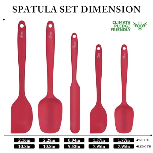 Hotec Spatole in Silicone,Cucchiaio in Silicone, per Cottura e Miscelazione,Spatola da Cucina Utensili, Resistenti al Calore, Antiaderenti, Lavabile in Lavastoviglie, 5 pezzi, Rosso - immagine 4