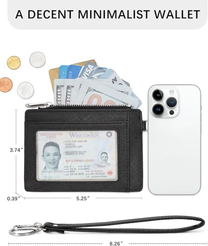 Image of VOGARD Small Wallet for Women RFID Leather Credit Card Holder Slim Wristlet Keychain Wallet with Zipper Pocket (Black)