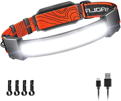 LED Rechargeable Headlamp, 350 Bright Lumens Strip Headlamp Flashlight. 230° Illumination Wide Broad Beam IPX45 Head lamp for Hardhat (1 Pack Headlamp)
