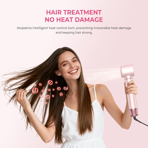 Atopskins 5 in 1 Hair Dryer Brush Set, Detachable Hot Air Styler, Blow Dryer Brush, 3 Heat Settings Auto Curling Wrap Styler, Ionic Hair Styling Tools - Straighten Curl Dry Volumize Smooth (Pink)