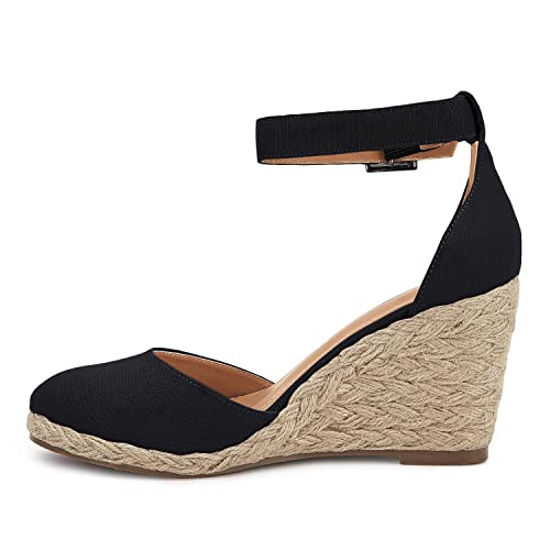 Jeimpoey Womens Espadrilles Sandals Closed Toe Wedges Ankle Strap Platform Sandals #TOP6