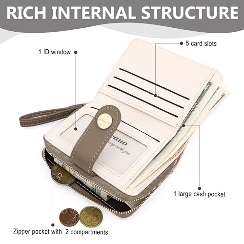 Image of Farcauo Cat Pattern Wallet for Women and Ladies Small Cute Kawaii Brown Coin Purse with ID Window and Credit Card Holder Compact Wallet for Women and Ladies