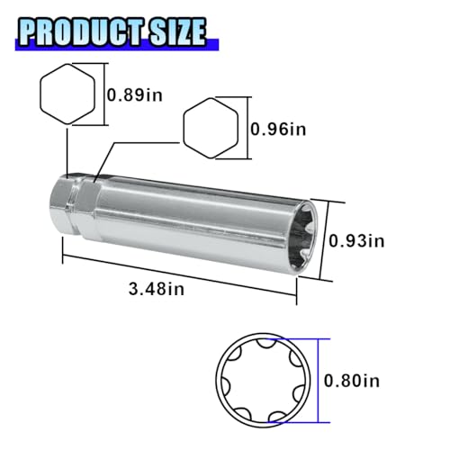 Image of 7 Point Spline Drive Tuner Socket Key Tool, Lug Nuts Socket Wrench Replacement Tool with 13 /16 inch (21mm) and 7 /8 inch (22mm) Hex, Compatible with 14x1.5, 14x2.0, 9 /16 Lug Nut (Silver)