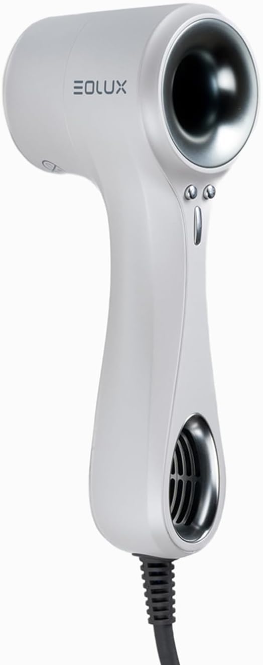 EOLUX | Secador de Pelo Profesional Iónico EX01 | Ergonómico, Sostenible y Silencioso | Protege el Cabello | Control de Temperatura | Motor Compacto | Boquillas Magnéticas | Blanco | 900W