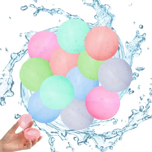 ZIEKKAS 12 Pcs Reusable Water Balloons Self Sealing Silicone Water Balloons Reusable Water Bombs for Kids and Adults Fast Fill Water Bombs for Summer Pool Beach Garden Outdoor Water Fight Games