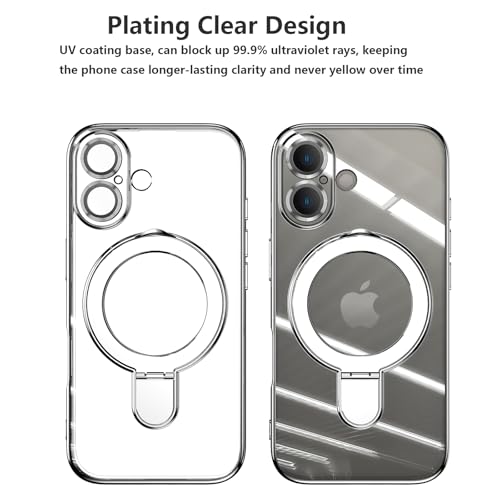 Image of Magnetic Case for iPhone 16 Plus Case Stand & Ring Holder Compatible with MagSafe Built-in Camera Lens Protector Shockproof Phone Case for iPhone 16 Plus 6.7 inch - Silver
