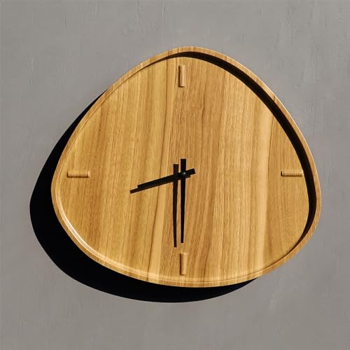 [PJ Collection] Irregular Shape Wood Wall Clock, Decorative Modern Wall Clock, Decorative Modern Wall Clock, Battery Operated, Minimal Ticking Dial (Yellow Pine Wood Pattern)