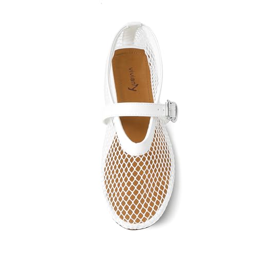 Image of vivianly Mesh Ballet Flats Shoes for Women Flats Comfortable Dressy Round Toe Mesh Flats Fishnet Mary Jane Flats for Events Party Leisure