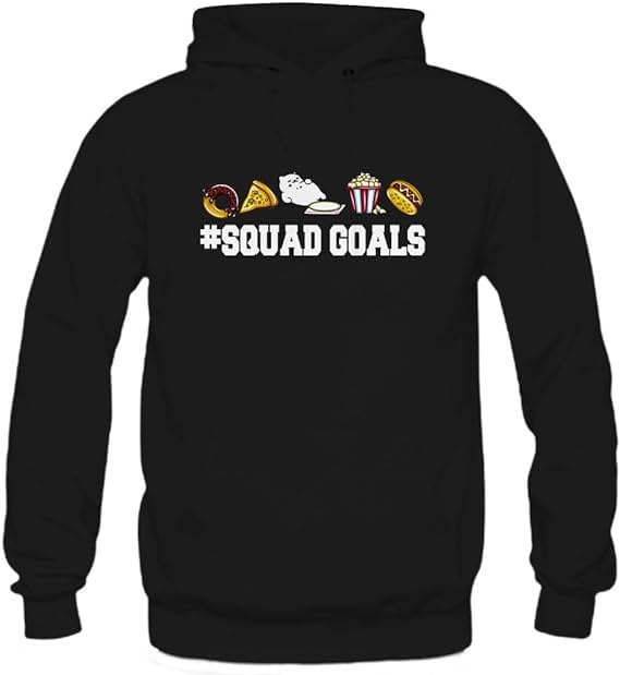 Squad With Goals Print On Black Pullover Hoodie