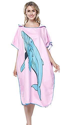 Icegrey Adultos Changing Robe Toalla Poncho con Capucha para Hacer Surf, Nadar Traje de Cambio, Talla única Ballena Rosa