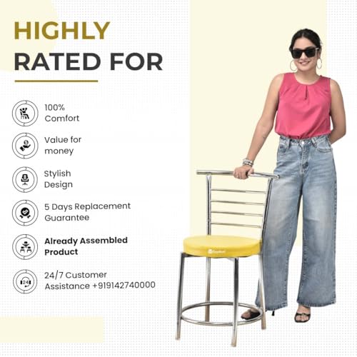 Image of Goyal steel & furniture Chairs for Dining Table, Steel Chair, Dining Chair with Comfortable Cushion (4, Yellow, Standard)