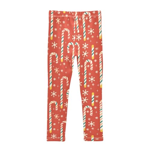 Girls' Athletic Leggings Ankle Length Yoga Dance Pants Kids Teen 4T Candy Stick White Snowflake Crimson Background2