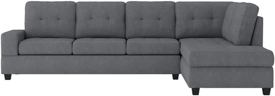 BOWERY HILL Modern Microfiber Sectional Sofa, Dark Gray Finish, 111.5 in x 80.5 in x 35.5 in, Reversible Chaise, Drop-Down Table with Cupholders, Tufted Cushions, Living Room Sofa
