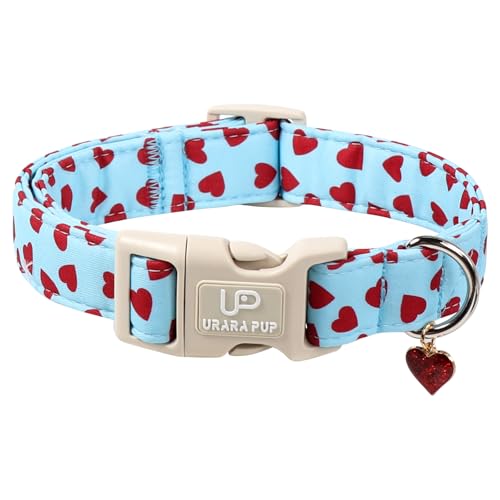 Image of Valentine's Dog Collar, UP URARA PUP Pink Heart Adjustable Pet Collar with Bowknot Charm, Wedding Dog Accessories for Small Medium Large Dogs