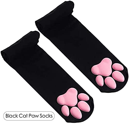 SIROLISA 3D-Silikon-Katzenpfoten-Fäustlinge, niedliche Katzenpfoten-Zehen-Bohnen-Socken, schwarze hohe Strümpfe für Frauen, Mädchen, Halloween, Weihnachten, Cosplay
