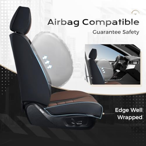 Image of Coverado Car Seat Covers Front, Seat Covers for Cars, Waterproof 2-Pack Car Seat Cushions, Leather Carseat Seat Protectors, Universal Seat Covers Fit for Most Sedans SUV Pick-up Trucks(Black&Coffee)