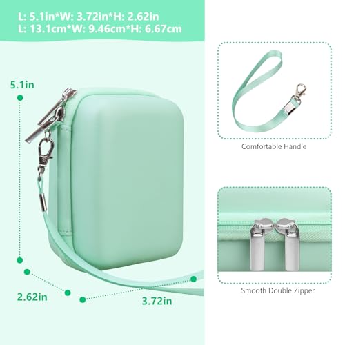 Image of Camera Case for Canon PowerShot ELPH 360 HS A, IXY 650 /ELPH 360 Camera Protective Case Storage Holder Travel Bag with Wrist Strap, Mesh Pocket for Battery Pack, USB Cable, Light Green