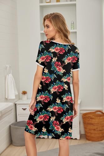 Image of Ekouaer Women's Nightgown Short Sleeve Sleepwear Comfy Sleepshirts Pleated Scoopneck Nightshirt S-XXXL