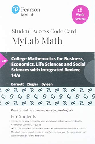 College Mathematics for Business, Economics, Life Sciences, and Social Sciences with Integrated Review -- MyLab Math with Pearson eText Access Code