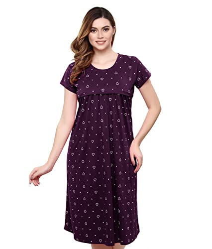 Image of TIGYWIGY Women's Cotton Printed Knee Length Maternity /Feeding /Nursing Nighty