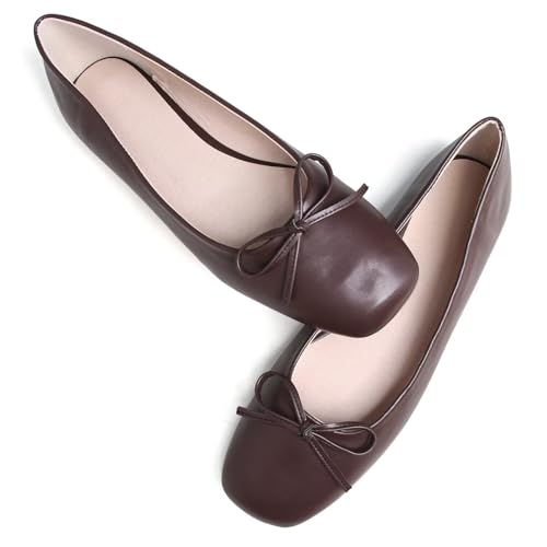 Hee grand Women's Ballet Flats Bowknot Square Toe Dressy Flat Shoes for Casual Work Comfort Slip On Flats3