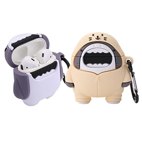 【2 Pack】 3D Cute Shark Case for Airpod 2/1,3D Cute Cartoon Fashion Kawaii Funny Cool Character Anime Shark PVC Case for Airpods 1st/Airpods 2nd -  TYOROY, NFMenCaseAir