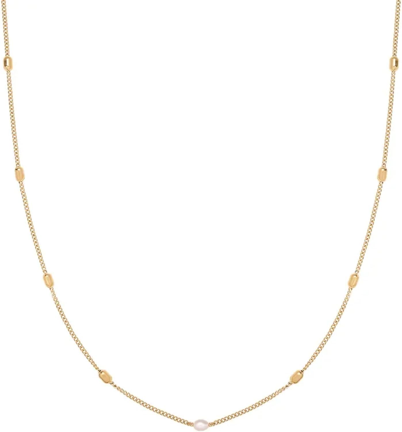 Elegant Warterproof 18K Gold Plated Pearl Dainty Ball Bead Chain Necklace - Stainless Steel Anti-Tarnish Jewelry for Women, Girls-image-34